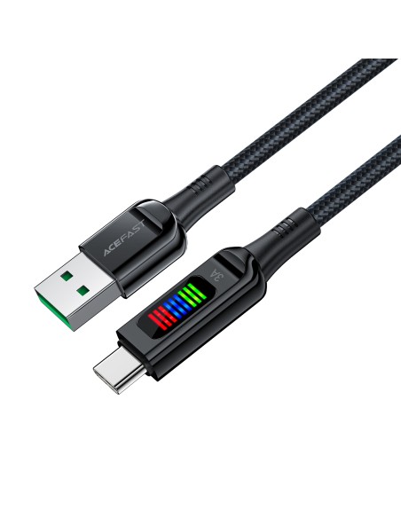Acefast C7-04 USB-A USB-C 60W 1,2 m laidas su ekranu – juodas Acefast C7-04 USB-A USB-C 60W 1,2 m laidas su ekranu – juodas