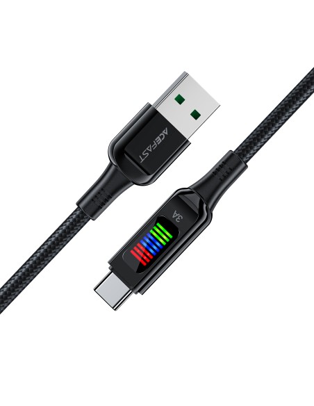 Acefast C7-04 USB-A USB-C 60W 1,2 m laidas su ekranu – juodas Acefast C7-04 USB-A USB-C 60W 1,2 m laidas su ekranu – juodas