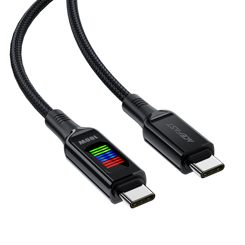Acefast C7-03 USB-C USB-C 100 W 1,2 m laidas su ekranu – juodas