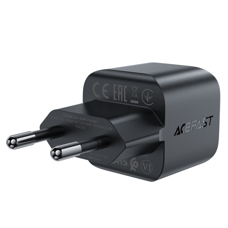 Acefast A77 Mini PD 30W GaN USB-C sieninis įkroviklis - juodas