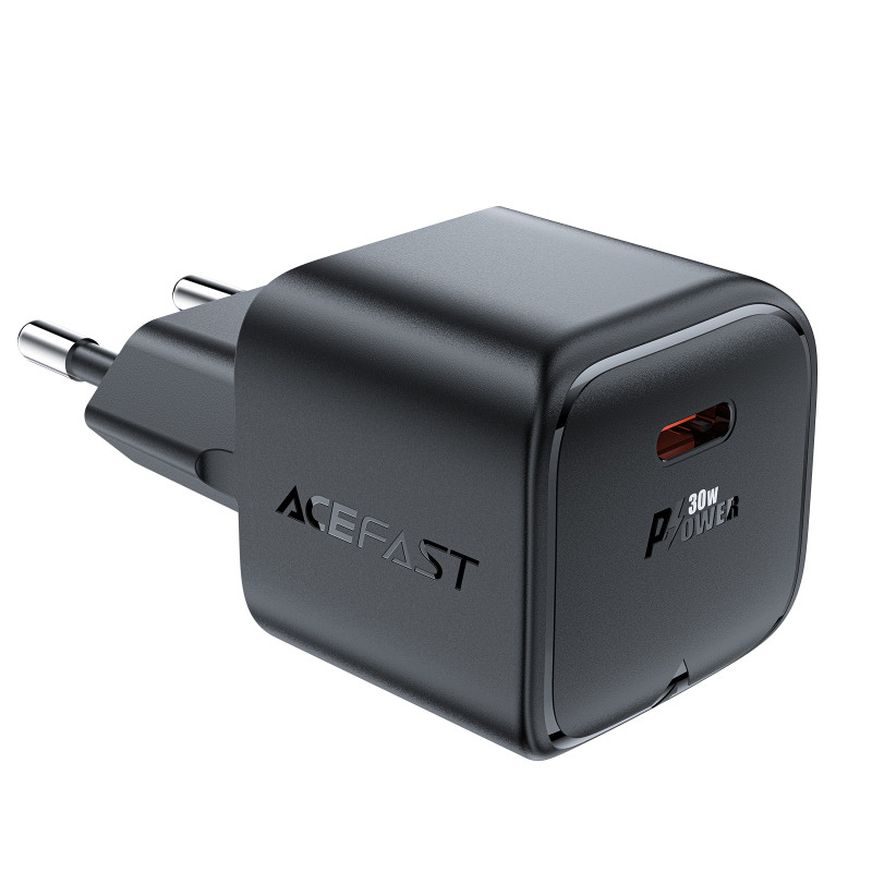 Acefast A77 Mini PD 30W GaN USB-C sieninis įkroviklis - juodas
