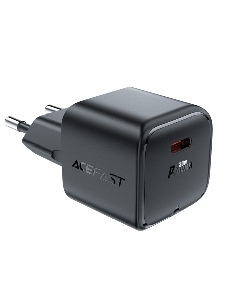 Acefast A77 Mini PD 30W GaN USB-C sieninis įkroviklis - juodas