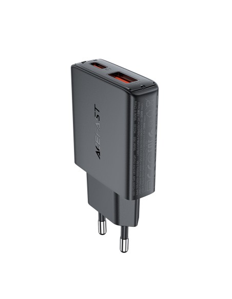 Acefast A69 PD 30W GaN USB-A USB-C sieninis įkroviklis - juodas Acefast A69 PD 30W GaN USB-A USB-C sieninis įkroviklis - juodas