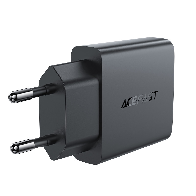 Acefast A69 PD 30W GaN USB-A USB-C sieninis įkroviklis - juodas