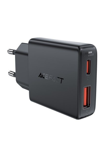 Acefast A69 PD 30W GaN USB-A USB-C sieninis įkroviklis - juodas Acefast A69 PD 30W GaN USB-A USB-C sieninis įkroviklis - juodas
