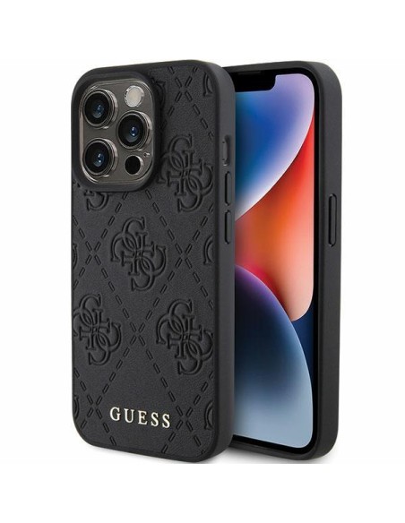 Etui Guess Leather 4G Stamped na iPhone 15 Pro Max - czarne Etui Guess Leather 4G Stamped na iPhone 15 Pro Max - czarne