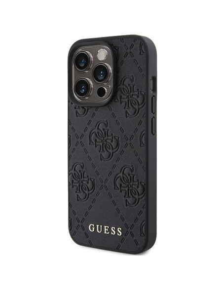 Etui Guess Leather 4G Stamped na iPhone 15 Pro Max - czarne Etui Guess Leather 4G Stamped na iPhone 15 Pro Max - czarne