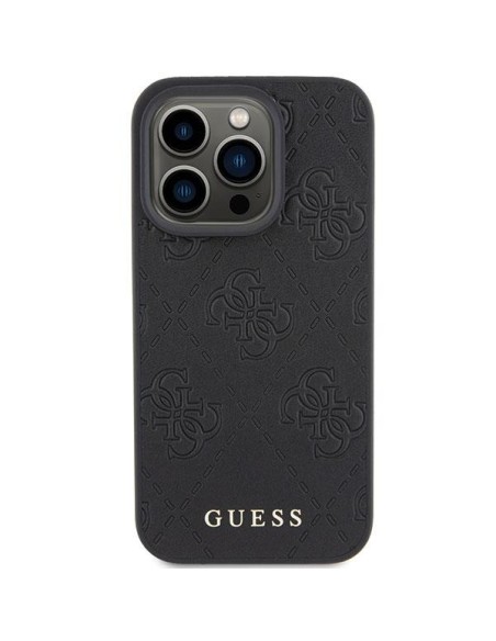 Etui Guess Leather 4G Stamped na iPhone 15 Pro Max - czarne Etui Guess Leather 4G Stamped na iPhone 15 Pro Max - czarne