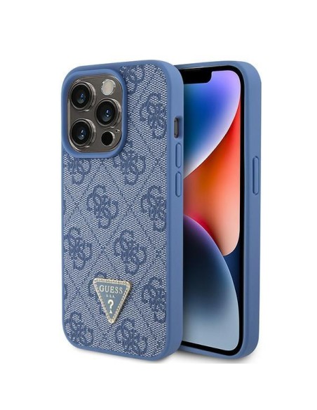 Etui Guess Leather 4G Triangle Strass do iPhone 15 Pro - niebieskie Etui Guess Leather 4G Triangle Strass do iPhone 15 Pro - niebieskie