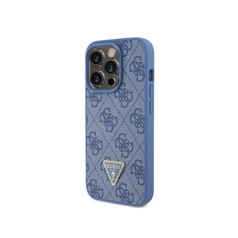 Etui Guess Leather 4G Triangle Strass do iPhone 15 Pro - niebieskie