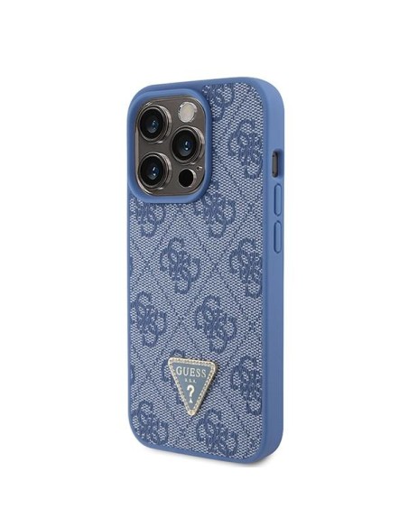 Etui Guess Leather 4G Triangle Strass do iPhone 15 Pro - niebieskie Etui Guess Leather 4G Triangle Strass do iPhone 15 Pro - niebieskie