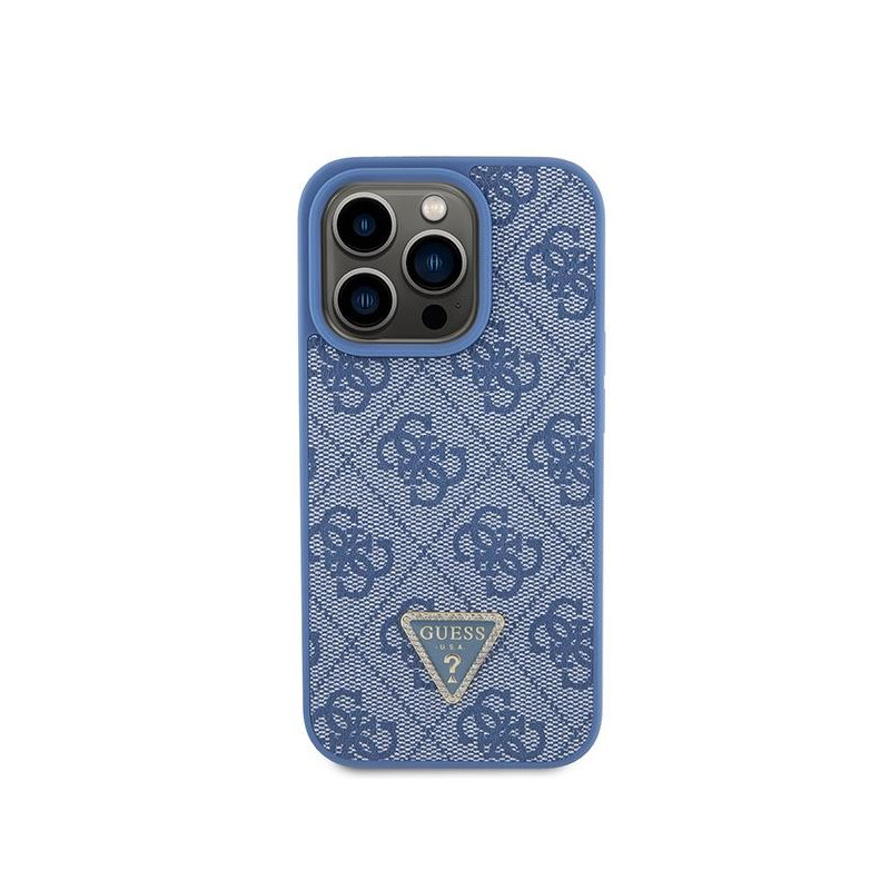 Etui Guess Leather 4G Triangle Strass do iPhone 15 Pro - niebieskie