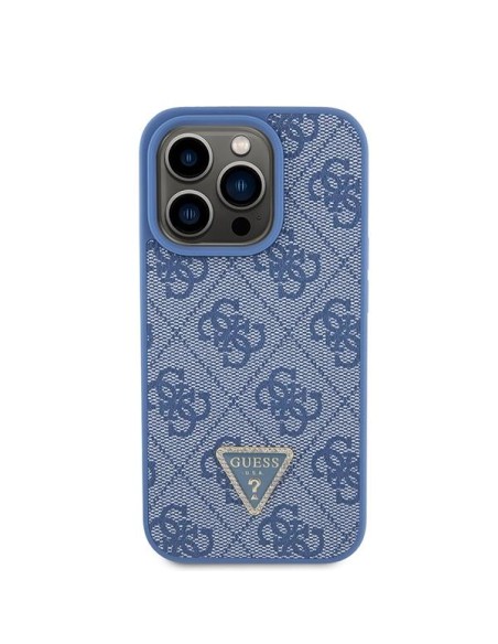 Etui Guess Leather 4G Triangle Strass do iPhone 15 Pro - niebieskie Etui Guess Leather 4G Triangle Strass do iPhone 15 Pro - niebieskie