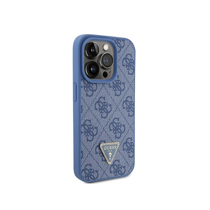 Etui Guess Leather 4G Triangle Strass do iPhone 15 Pro - niebieskie