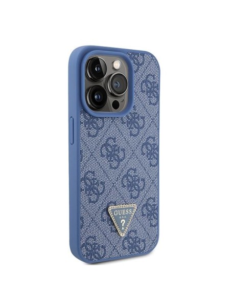 Etui Guess Leather 4G Triangle Strass do iPhone 15 Pro - niebieskie Etui Guess Leather 4G Triangle Strass do iPhone 15 Pro - niebieskie