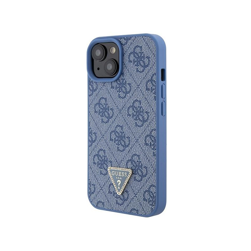 Etui Guess Leather 4G Triangle Strass do iPhone 15 - niebieskie
