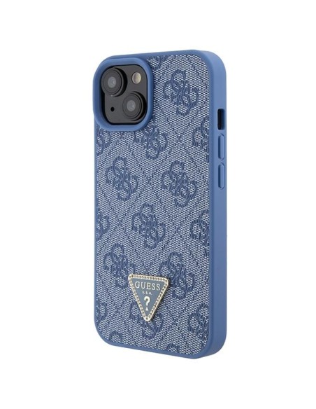 Etui Guess Leather 4G Triangle Strass do iPhone 15 - niebieskie