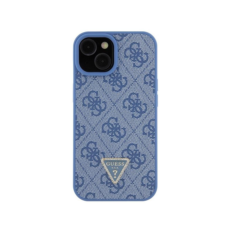 Etui Guess Leather 4G Triangle Strass do iPhone 15 - niebieskie