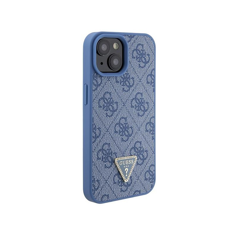 Etui Guess Leather 4G Triangle Strass do iPhone 15 - niebieskie
