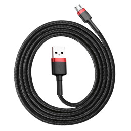 Patvarus lankstus kabelis USB microUSB kabelis QC3.0 2.4A 1M juodos ir raudonos spalvos