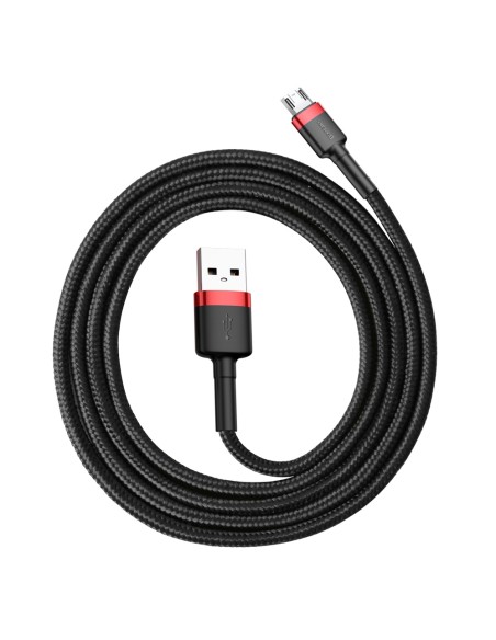 Patvarus lankstus kabelis USB microUSB kabelis QC3.0 2.4A 1M juodos ir raudonos spalvos