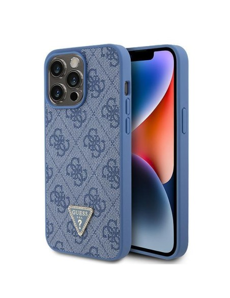 Etui Guess Leather 4G Triangle Strass do iPhone 15 Pro Max - niebieskie Etui Guess Leather 4G Triangle Strass do iPhone 15 Pro Max - niebieskie