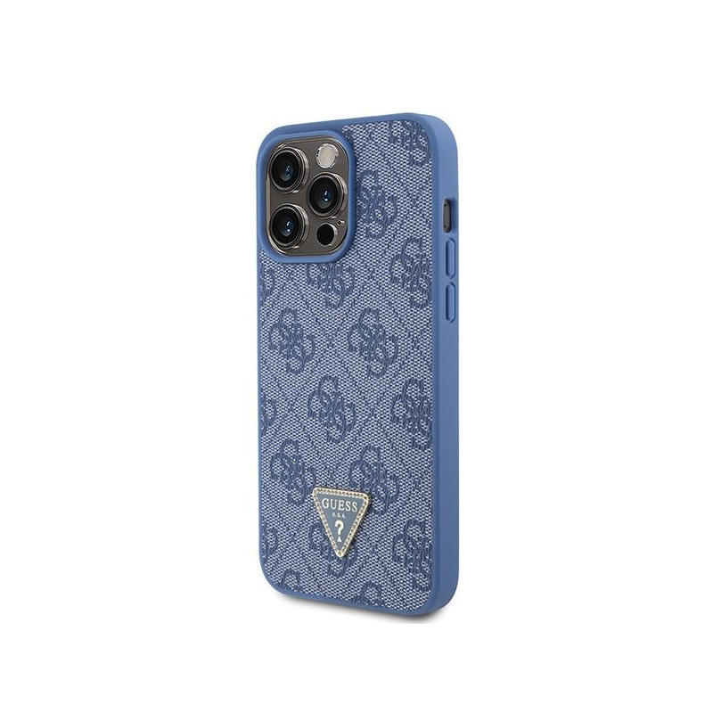 Etui Guess Leather 4G Triangle Strass do iPhone 15 Pro Max - niebieskie
