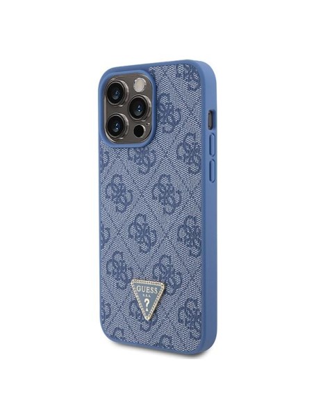 Etui Guess Leather 4G Triangle Strass do iPhone 15 Pro Max - niebieskie Etui Guess Leather 4G Triangle Strass do iPhone 15 Pro Max - niebieskie