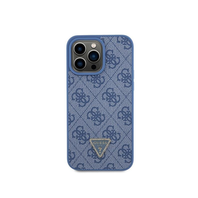 Etui Guess Leather 4G Triangle Strass do iPhone 15 Pro Max - niebieskie