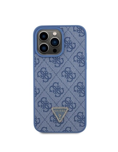 Etui Guess Leather 4G Triangle Strass do iPhone 15 Pro Max - niebieskie Etui Guess Leather 4G Triangle Strass do iPhone 15 Pro Max - niebieskie