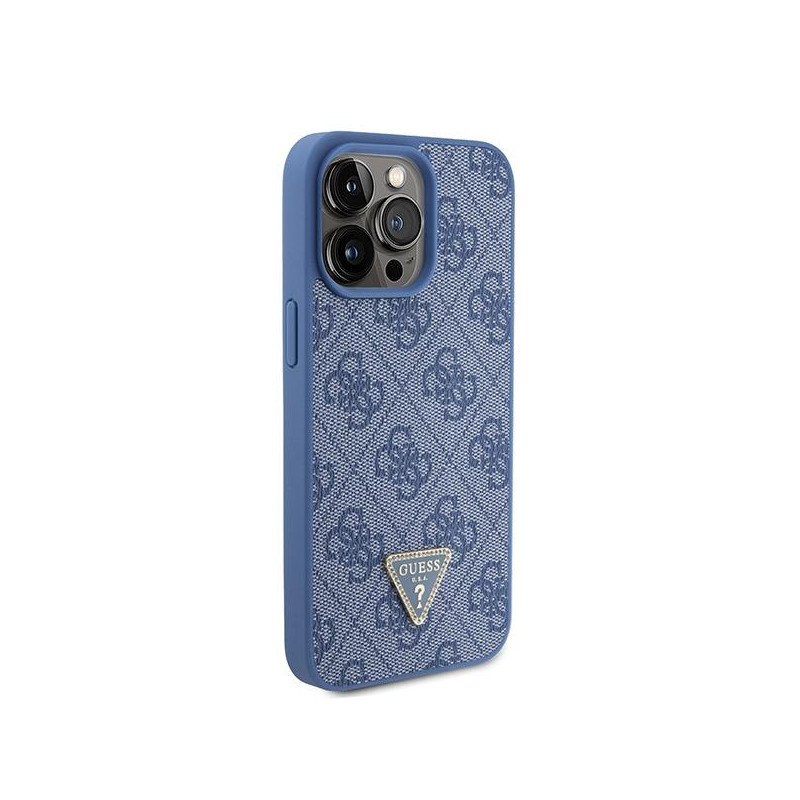 Etui Guess Leather 4G Triangle Strass do iPhone 15 Pro Max - niebieskie