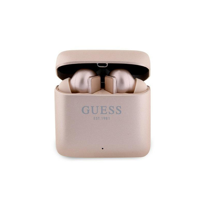 Słuchawki Bluetooth Guess Printed Logo TWS + stacja dokująca - różowo-złote