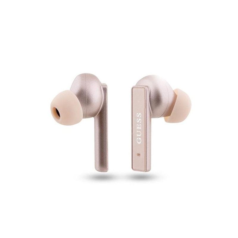 Słuchawki Bluetooth Guess Printed Logo TWS + stacja dokująca - różowo-złote