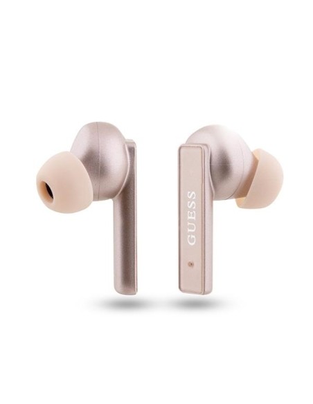 Słuchawki Bluetooth Guess Printed Logo TWS + stacja dokująca - różowo-złote