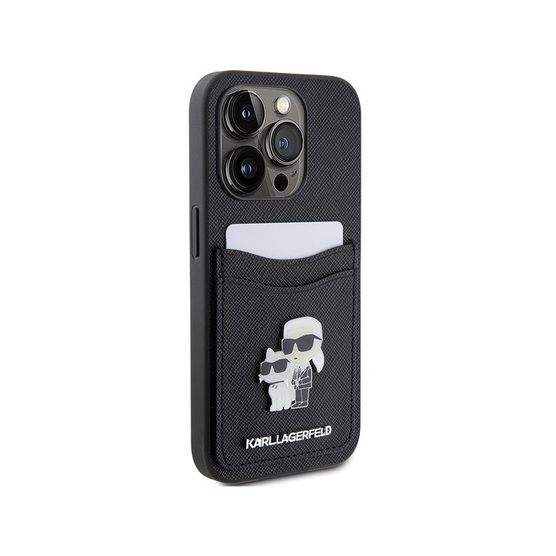 Etui Karl Lagerfeld Saffiano Cardslot Karl&Choupette Metal Pin do iPhone 15 Pro - czarne