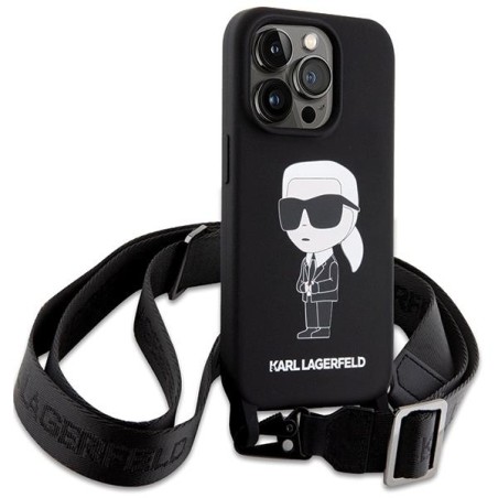 Etui Karl Lagerfeld Crossbody Silicone Ikonik do iPhone 15 Pro Max - czarne Etui Karl Lagerfeld Crossbody Silicone Ikonik do iPhone 15 Pro Max - czarne