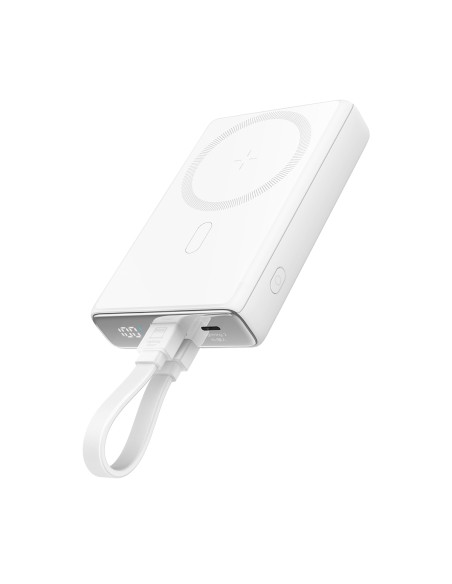 Powerbank Joyroom JR-PBM01 magnetyczny 10000mAh 20W z podstawką + kabel Lightning - USB-C - biały
