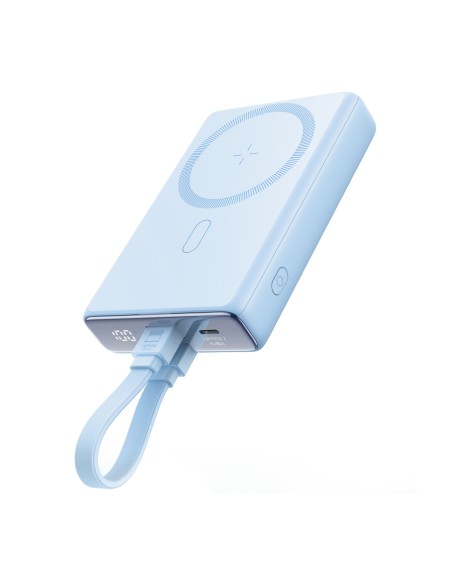 Powerbank Joyroom JR-PBM01 magnetyczny 10000mAh 20W z podstawką + kabel Lightning - USB-C - niebieski