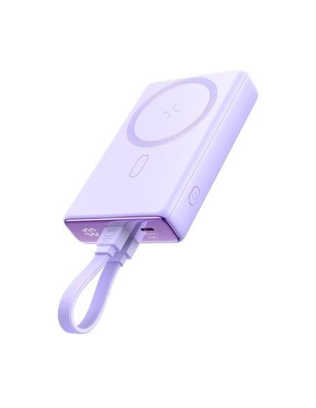 Powerbank Joyroom JR-PBM01 magnetyczny 10000mAh 20W z podstawką + kabel Lightning - USB-C - fioletowy