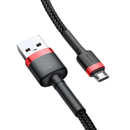 Patvarus lankstus kabelis USB microUSB kabelis QC3.0 2.4A 1M juodos ir raudonos spalvos
