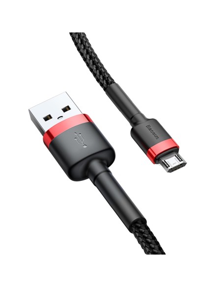 Patvarus lankstus kabelis USB microUSB kabelis QC3.0 2.4A 1M juodos ir raudonos spalvos