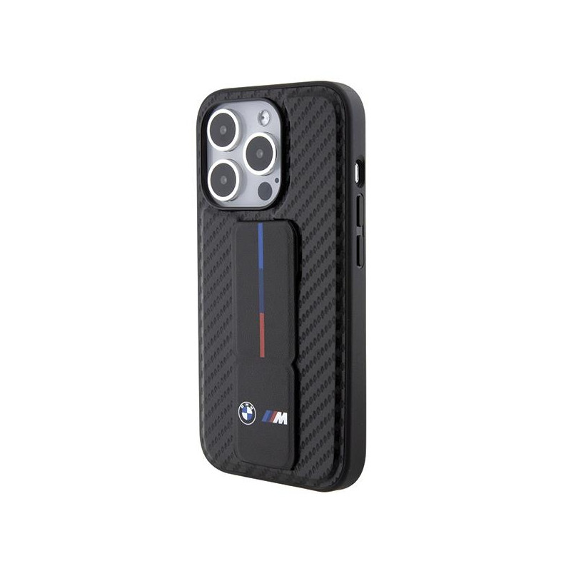 Etui BMW Grip Stand Smooth & Carbon na iPhone 15 Pro - czarne