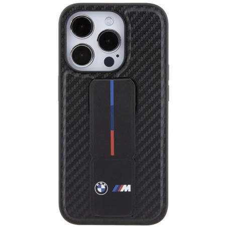 Etui BMW Grip Stand Smooth & Carbon na iPhone 15 Pro - czarne Etui BMW Grip Stand Smooth & Carbon na iPhone 15 Pro - czarne