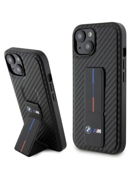 Etui BMW Grip Stand Smooth & Carbon na iPhone 15 - czarne Etui BMW Grip Stand Smooth & Carbon na iPhone 15 - czarne