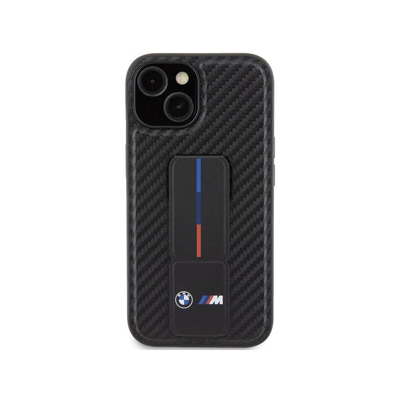 Etui BMW Grip Stand Smooth & Carbon na iPhone 15 - czarne