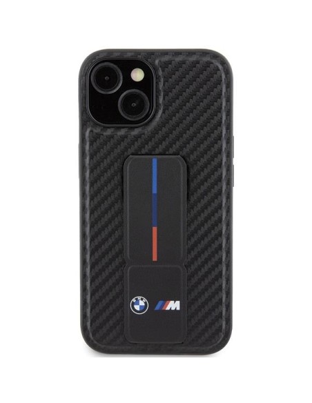Etui BMW Grip Stand Smooth & Carbon na iPhone 15 - czarne Etui BMW Grip Stand Smooth & Carbon na iPhone 15 - czarne