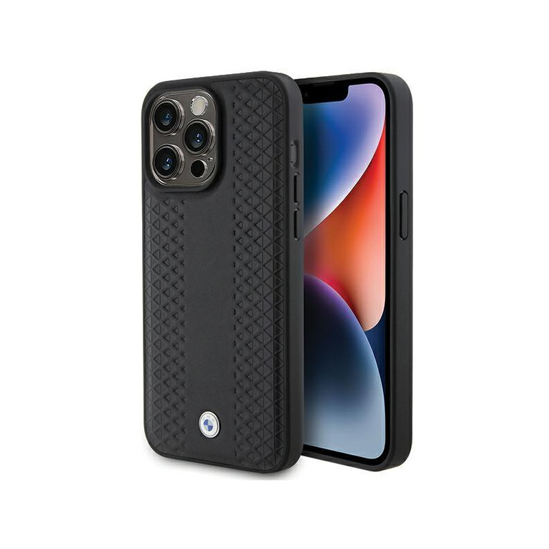 Etui BMW Leather Diamond Pattern na iPhone 15 Pro Max - czarne Etui BMW Leather Diamond Pattern na iPhone 15 Pro Max - czarne