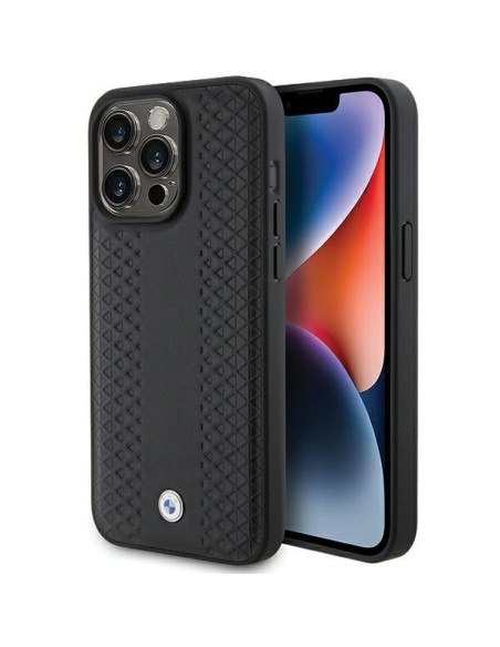 Etui BMW Leather Diamond Pattern na iPhone 15 Pro Max - czarne Etui BMW Leather Diamond Pattern na iPhone 15 Pro Max - czarne