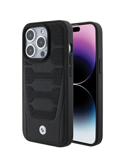 Etui BMW Leather Seats Pattern na iPhone 15 Pro Max - czarne Etui BMW Leather Seats Pattern na iPhone 15 Pro Max - czarne