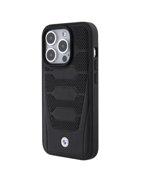 Etui BMW Leather Seats Pattern na iPhone 15 Pro Max - czarne Etui BMW Leather Seats Pattern na iPhone 15 Pro Max - czarne